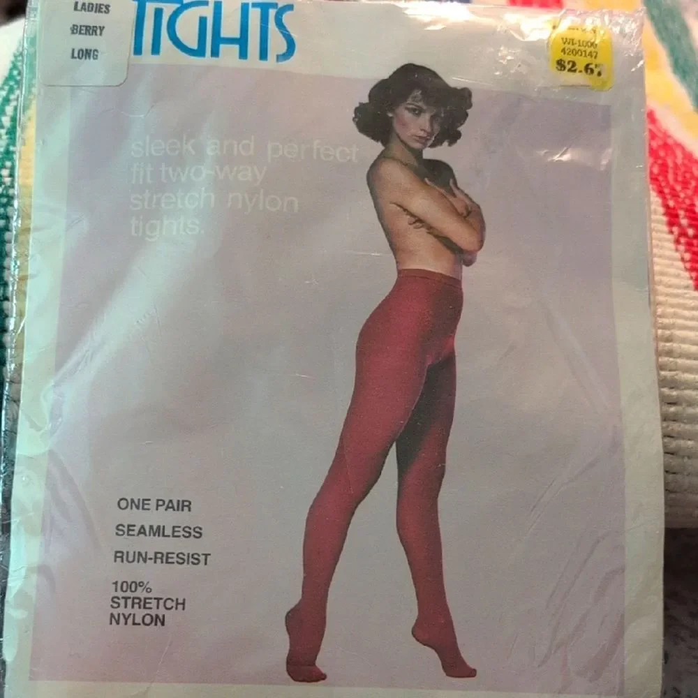 Vintage‎ Deadstock Women's Berry Red Colored Nylon Tights
